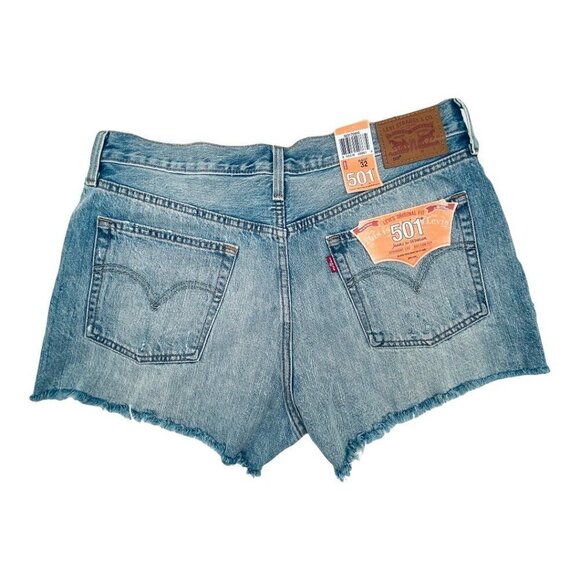 Levi's 501 Original High Rise Distressed Shorts Athens Medium Wash 32 Button Fly - Picture 4 of 9